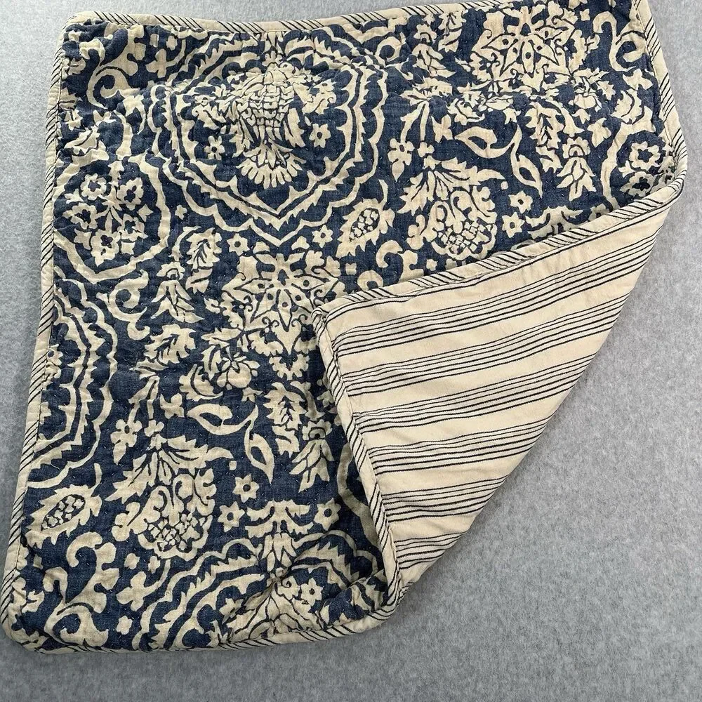 Pottery Barn Quilted Euro Sham Cream Blue linen cotton 26